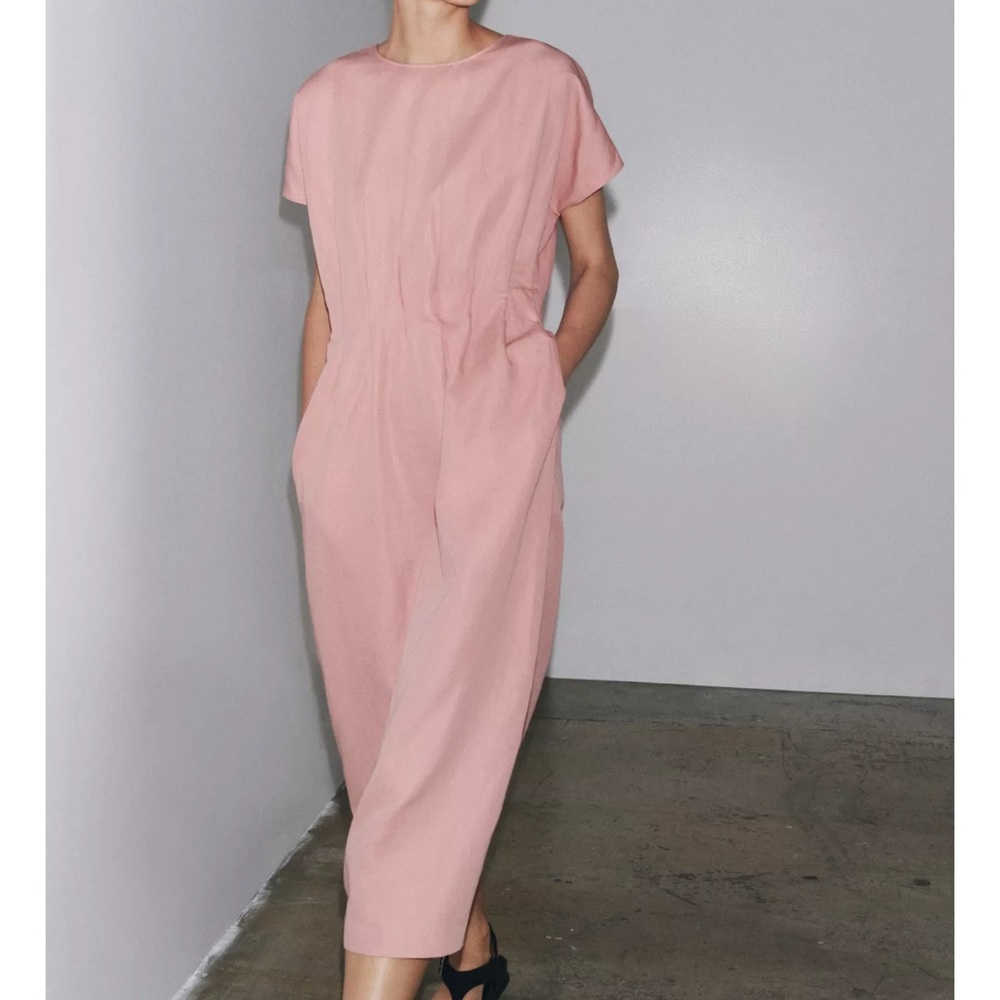 Zara Pink Sheath Pleated Midi Dress for Work - size M (NEW) - Picture 2 of 6